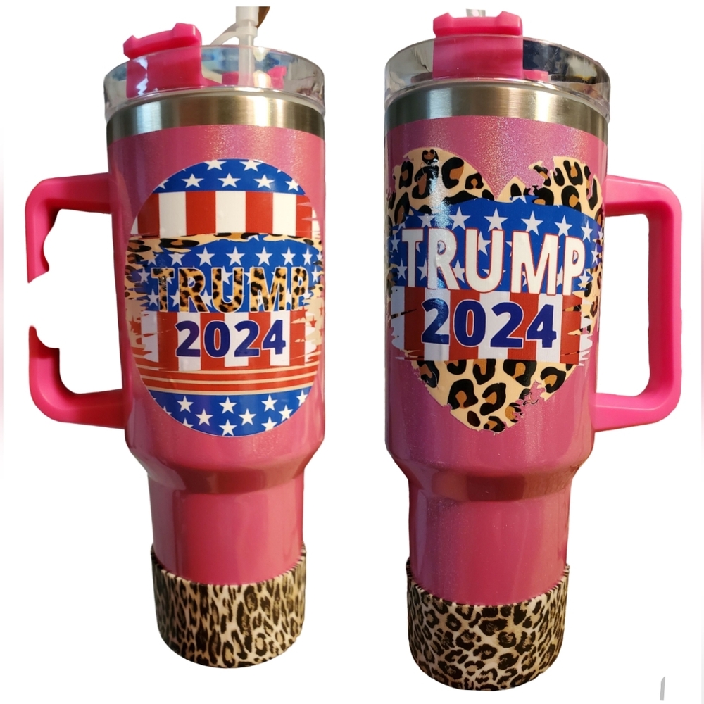 40 0z stainless steel double walled tumbler mug cup Trump Girl Pink glitter MAGA